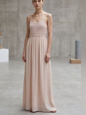 Poetry maxi dress size M flowy rayon lace bodice balletcore pink blush nude